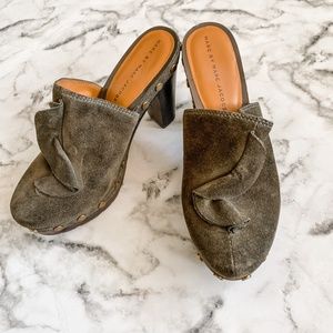 Marc Jacobs Suede Stud Wood Block Platform Mules